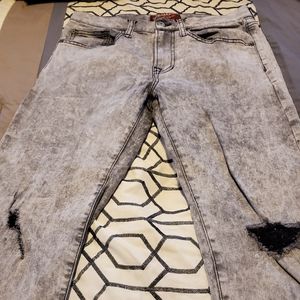 Men's acid wash distressed denim jeans